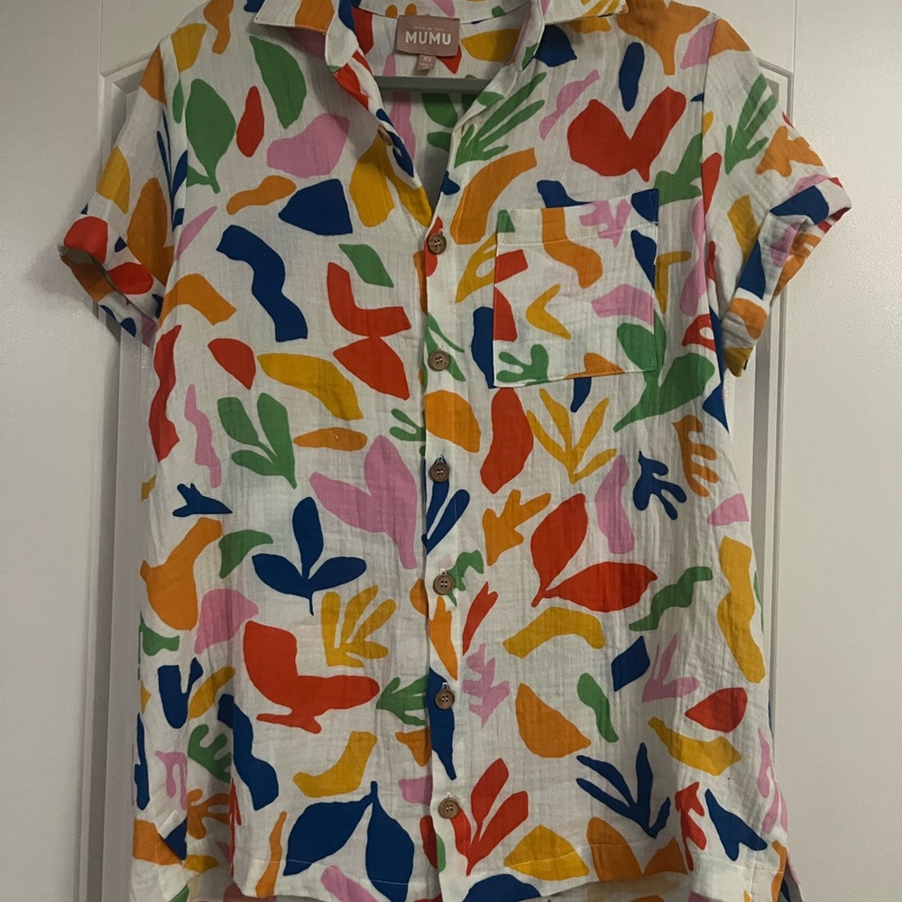 MUMU Mikey Button Down Primary Paradise Women's Top